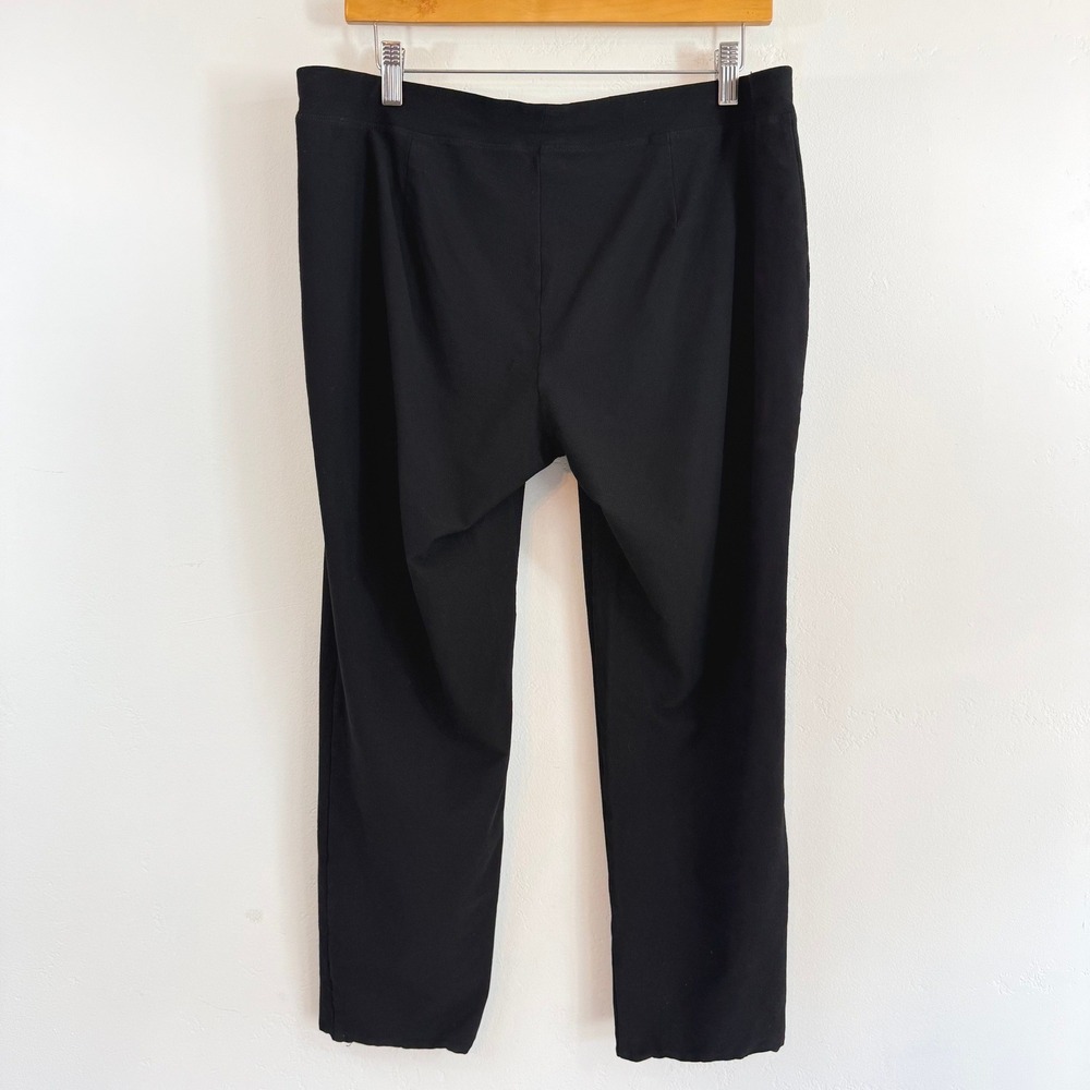 Eileen Fisher Black Knit Straight Leg Pants Pull On Stretch Jersey Minimalist L - Picture 4 of 12